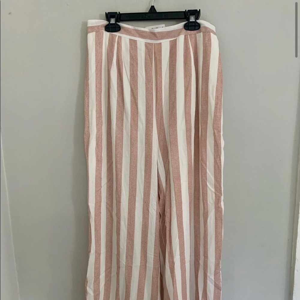 Coral and white striped wide leg pants
